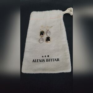 Alexis Bittar mismatched double-drop earrings, green/gold/silver